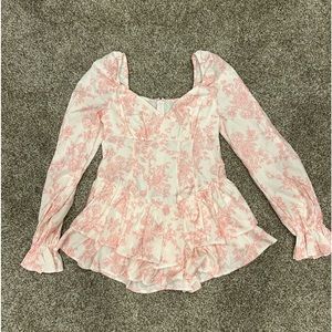 pink long sleeve flower romper
